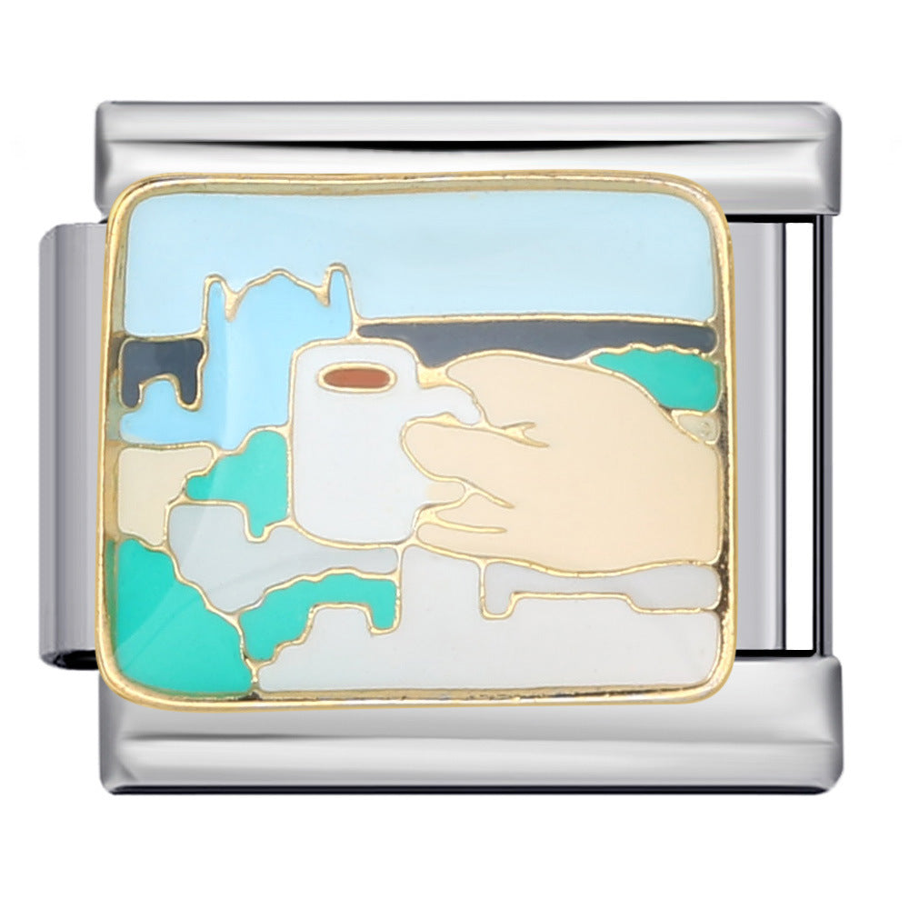 Ocean Series Italian Module Bracelet, Gold Plated Drip DIY Welded Strap Chain Italian Charm