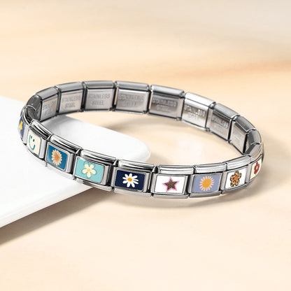 New arrival fresh pattern italian modular bracelet stainless steel flower smiley face pattern diy detachable bracelet