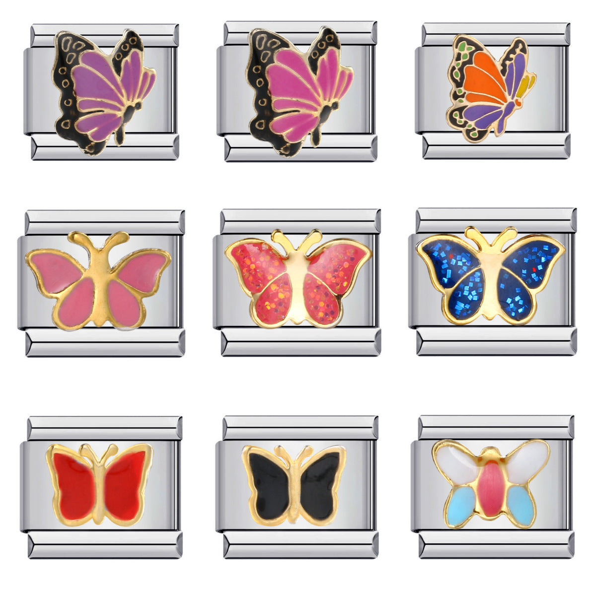 Color butterfly Italian module bracelet, welding pattern drip DIY bracelet Italian charm