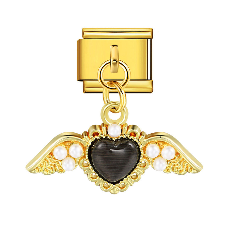 Silver Base Micro Pave Zircon Cute Pendant Italian Charm Links