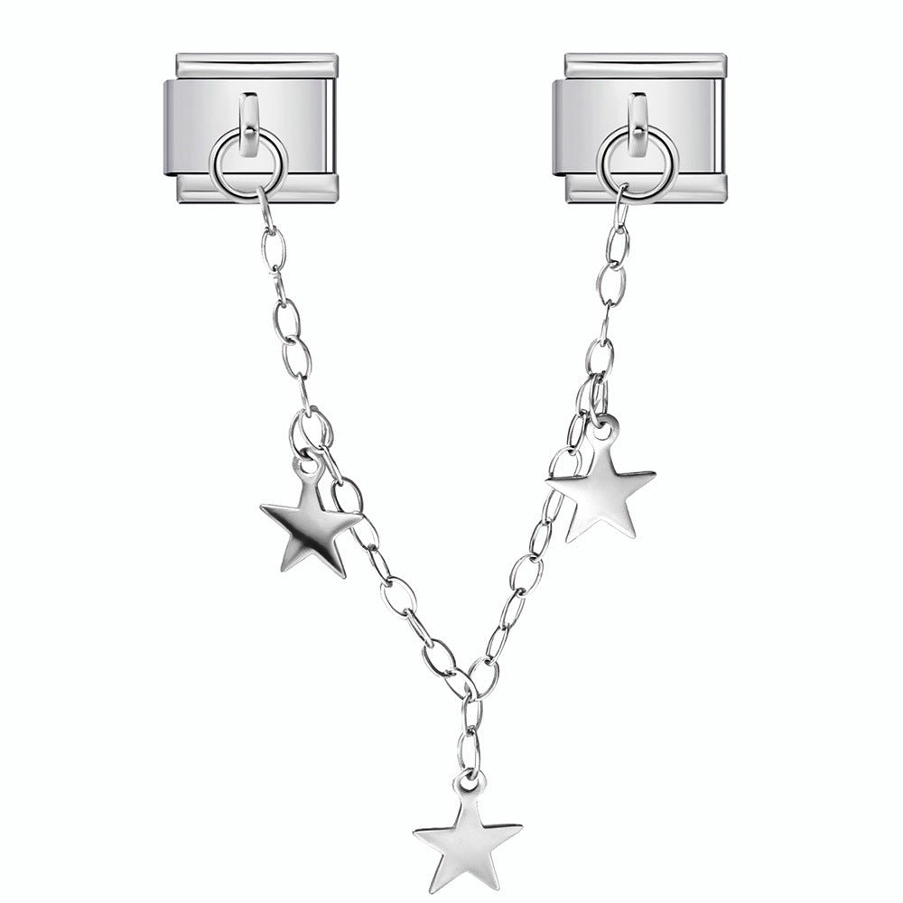 Butterfly and star pendant italian modular bracelet - stainless steel double hook diy stretch bracelet accessories