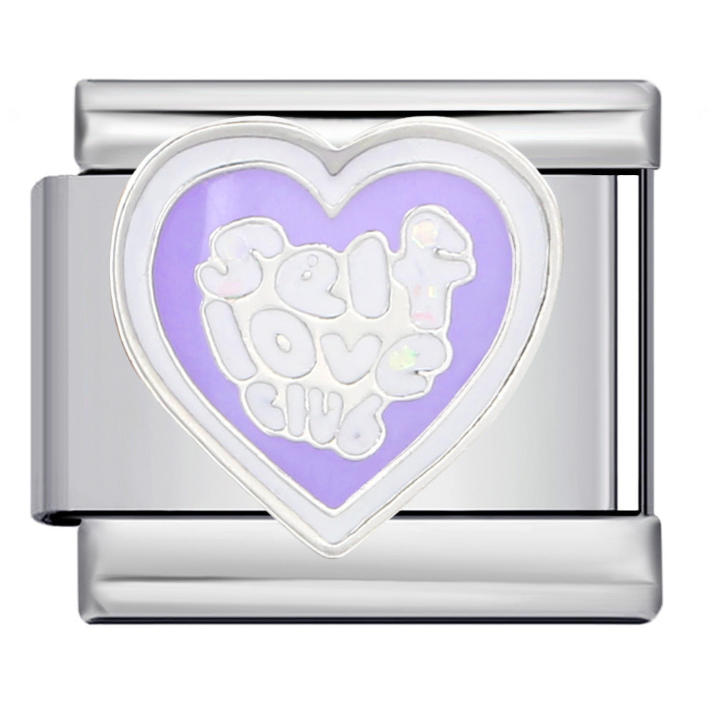 Italian modular bracelet - purple dream element, stainless steel gold-plated, enamel drip, welded diy stretch patchwork bangle