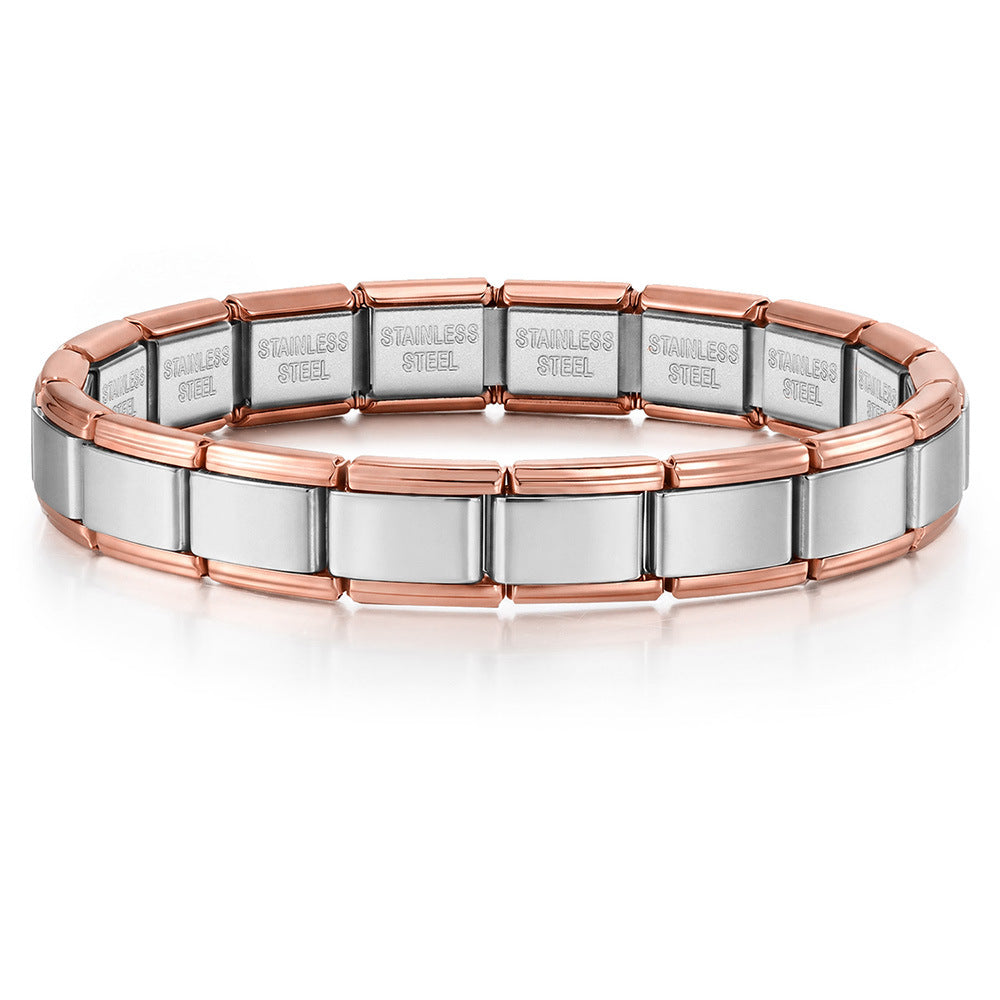 Stainless Steel Vacuum IP Plated Italian Module Bracelet Foundation Elastic Strap Chain Italian Charm