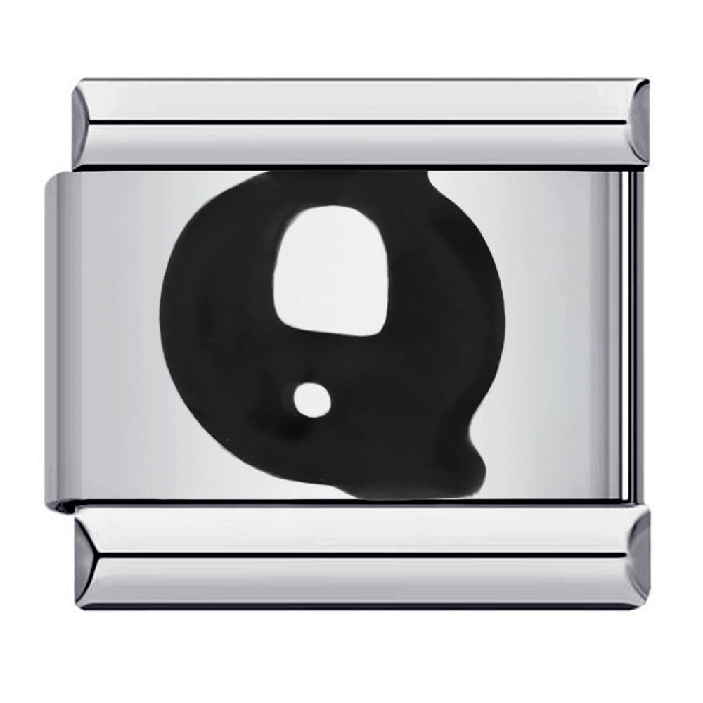 Black Letter Italian Charm Bracelet Stainless Steel