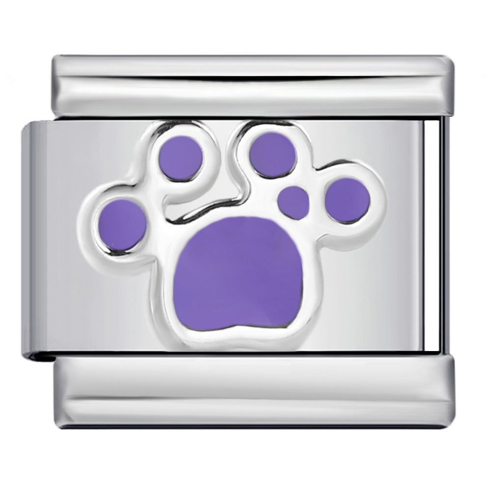 New stainless steel colorful enamel cat paw series italian module bracelet diy stretch patchwork bracelet