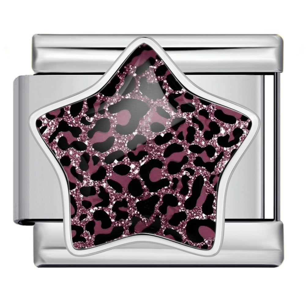 Leopard print star italian module bracelet - stainless steel diy detachable stretch bracelet gift