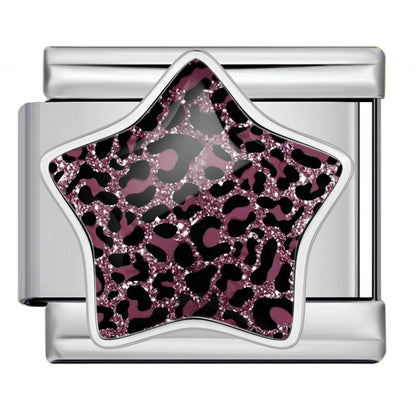 Leopard print star italian module bracelet - stainless steel diy detachable stretch bracelet gift