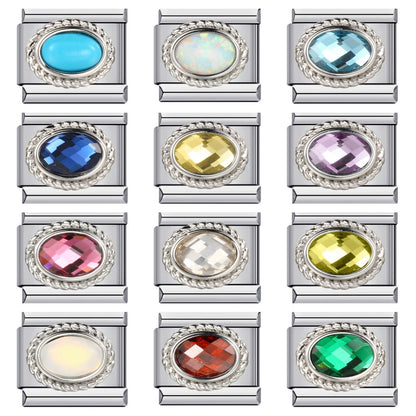 Fashionable 12 birthstone italian module bracelet - stainless steel welded colorful zircon diy stretch bangle