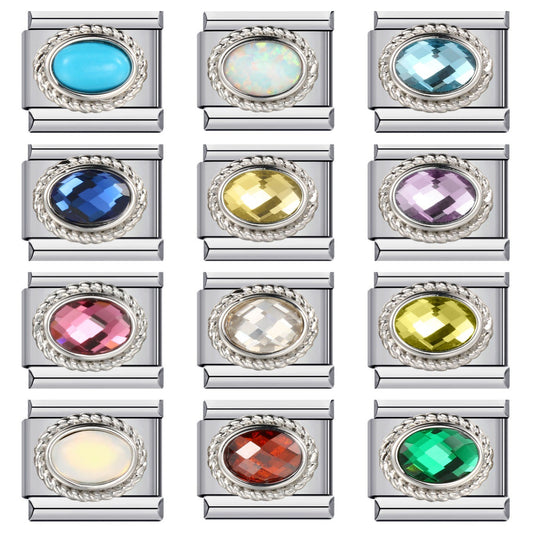 Fashionable 12 birthstone italian module bracelet - stainless steel welded colorful zircon diy stretch bangle