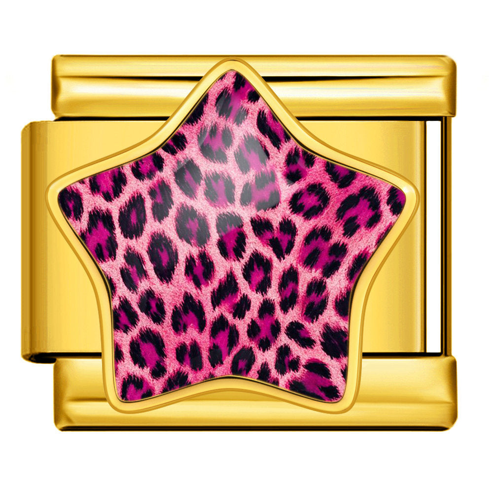 Leopard print star italian module bracelet - stainless steel diy detachable stretch bracelet gift