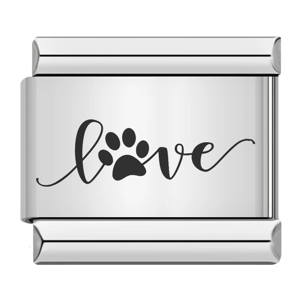 Laser Engraved Cat Paw Dog Stainless Steel Italian Charm Links