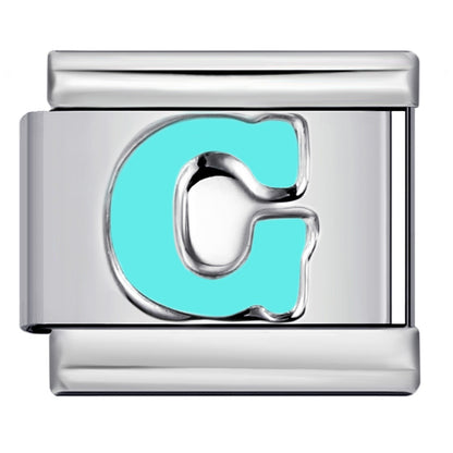 Sky Blue Letter Italian Charm Stainless Steel DIY Charms