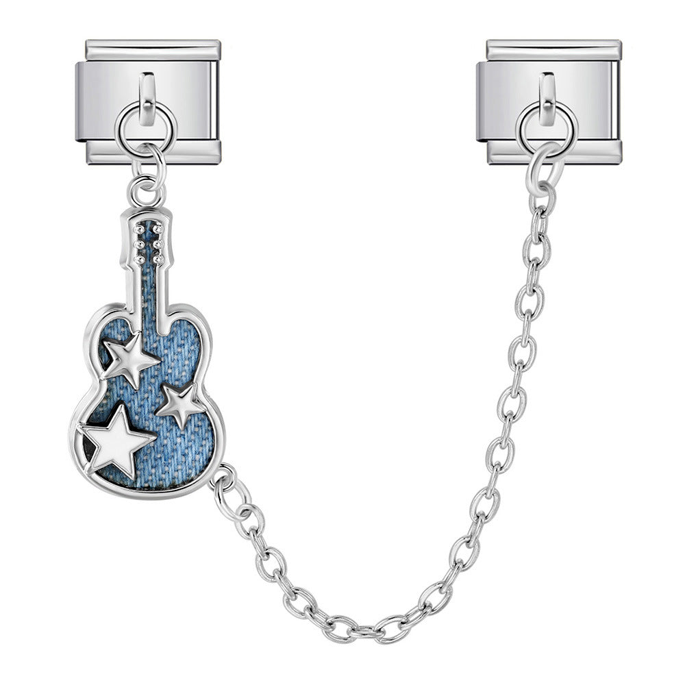 Single hook italian modular bracelet - blue & black pendant with elastic splicing stainless steel watch band chain