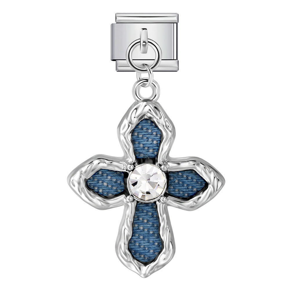 Single hook italian modular bracelet - blue & black pendant with elastic splicing stainless steel watch band chain