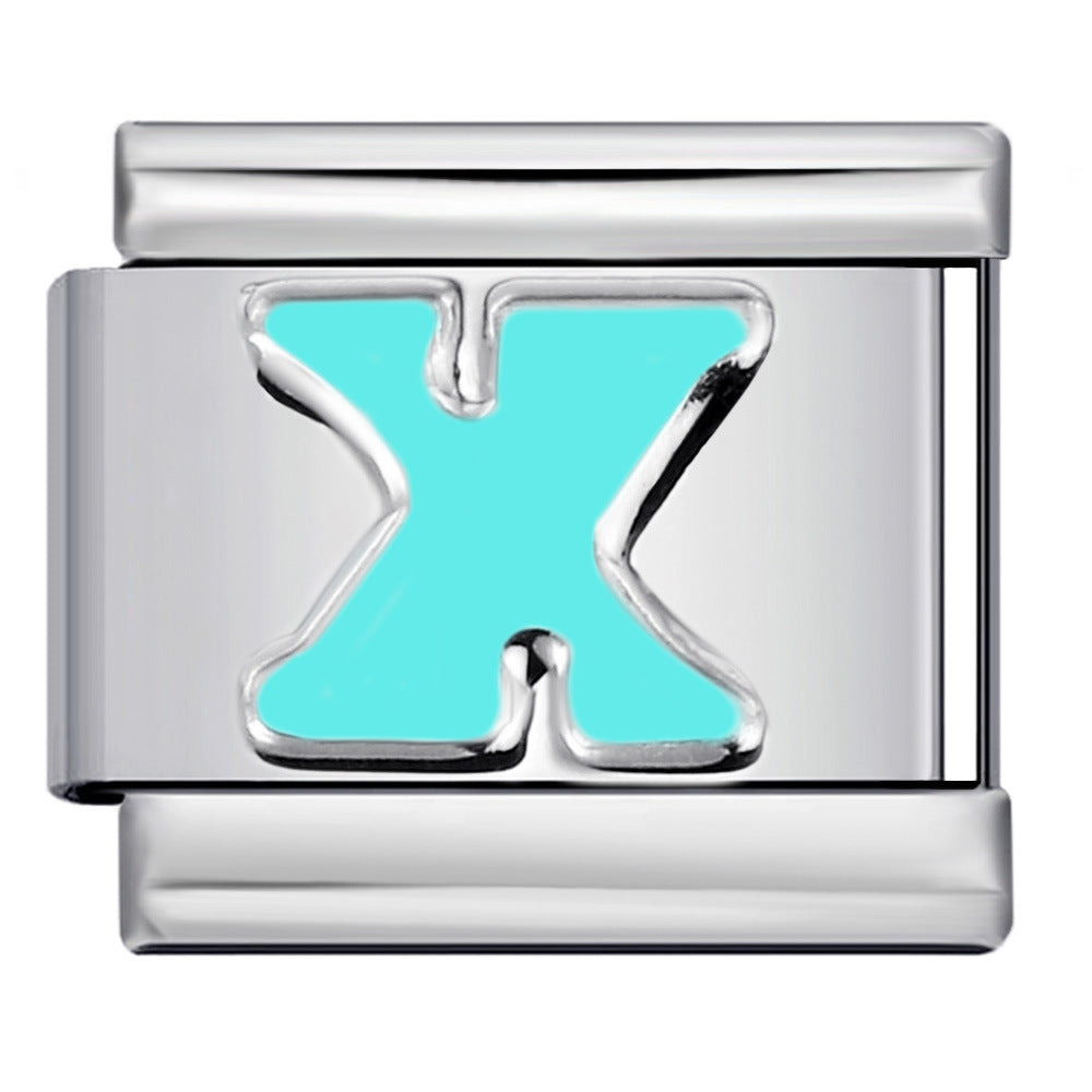 Sky Blue Letter Italian Charm Stainless Steel DIY Charms
