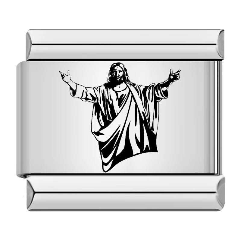 Stainless Steel Laser Engraved Cross Italian Module Bracelet DIY Strap Chain Italian Charms
