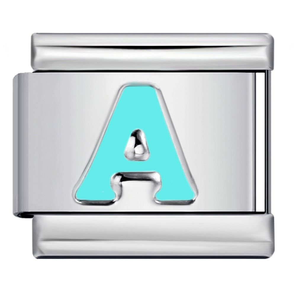 Sky Blue Letter Italian Charm Stainless Steel DIY Charms