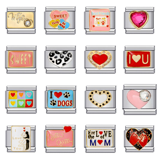 Cross-border hot-selling love series stainless steel welding oil drip bracelet, cartoon DIY Italian module bracelet wholesale