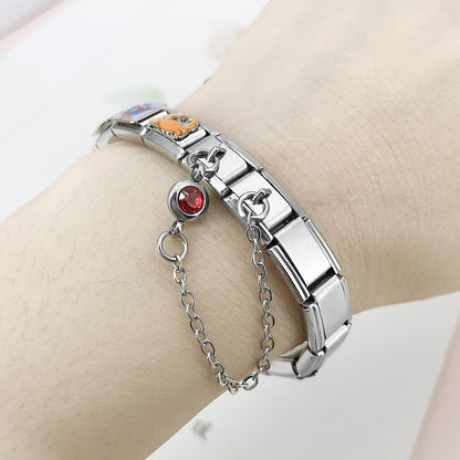 Double hook 12 birthstone Italian module bracelet, creative DIY elastic splicing stainless steel strap chain