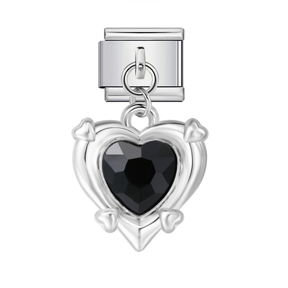 Colorful Heart Moon Bow Pendant Stainless Steel Italian Charm Links