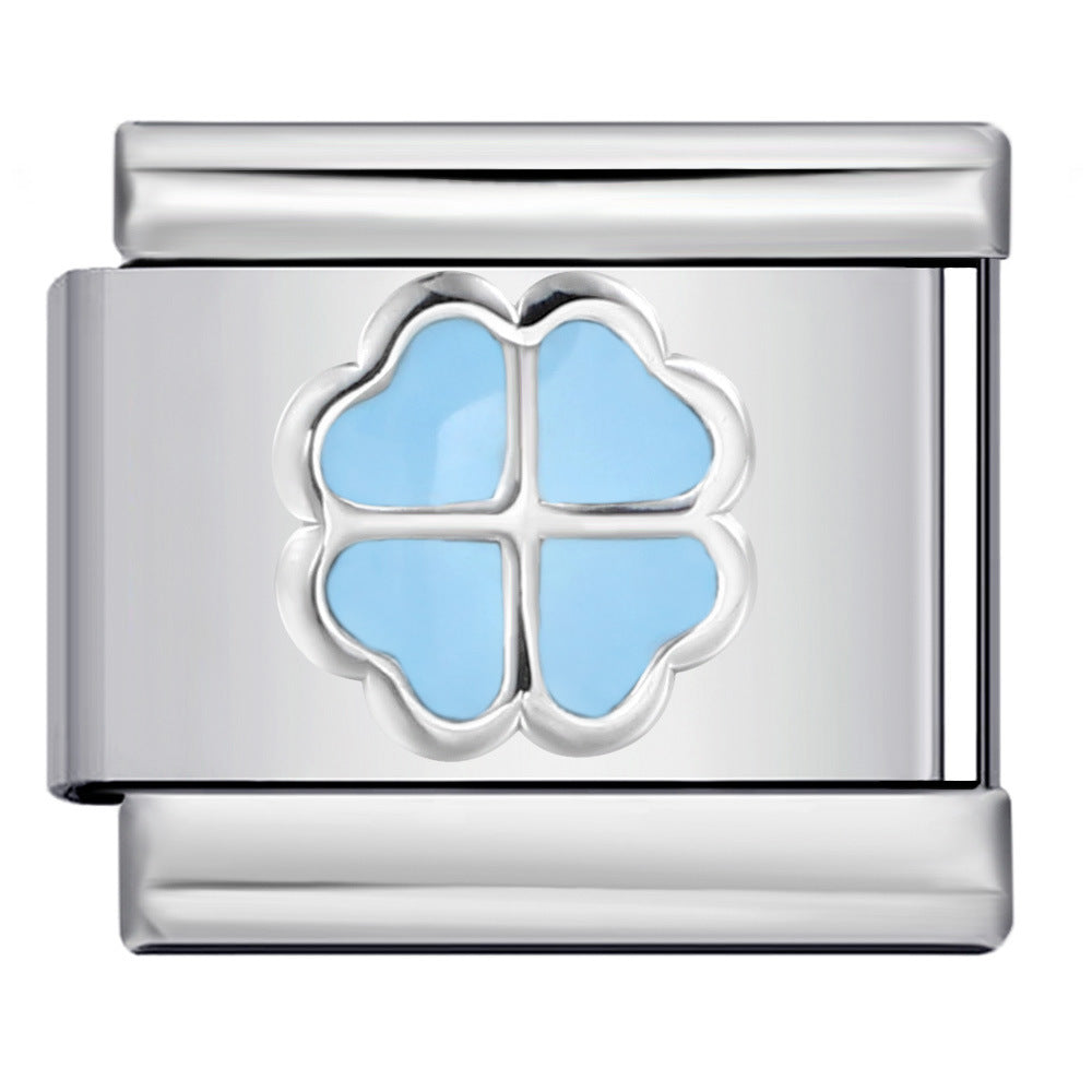 Color Enamel Four Leaf Clover Stainless Steel Italian Charm Links