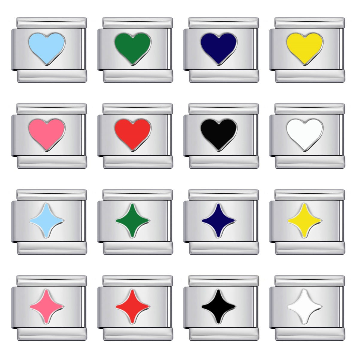 Colorful enamel heart & four-pointed star module bracelet - stainless steel stamped pattern diy customizable bracelet