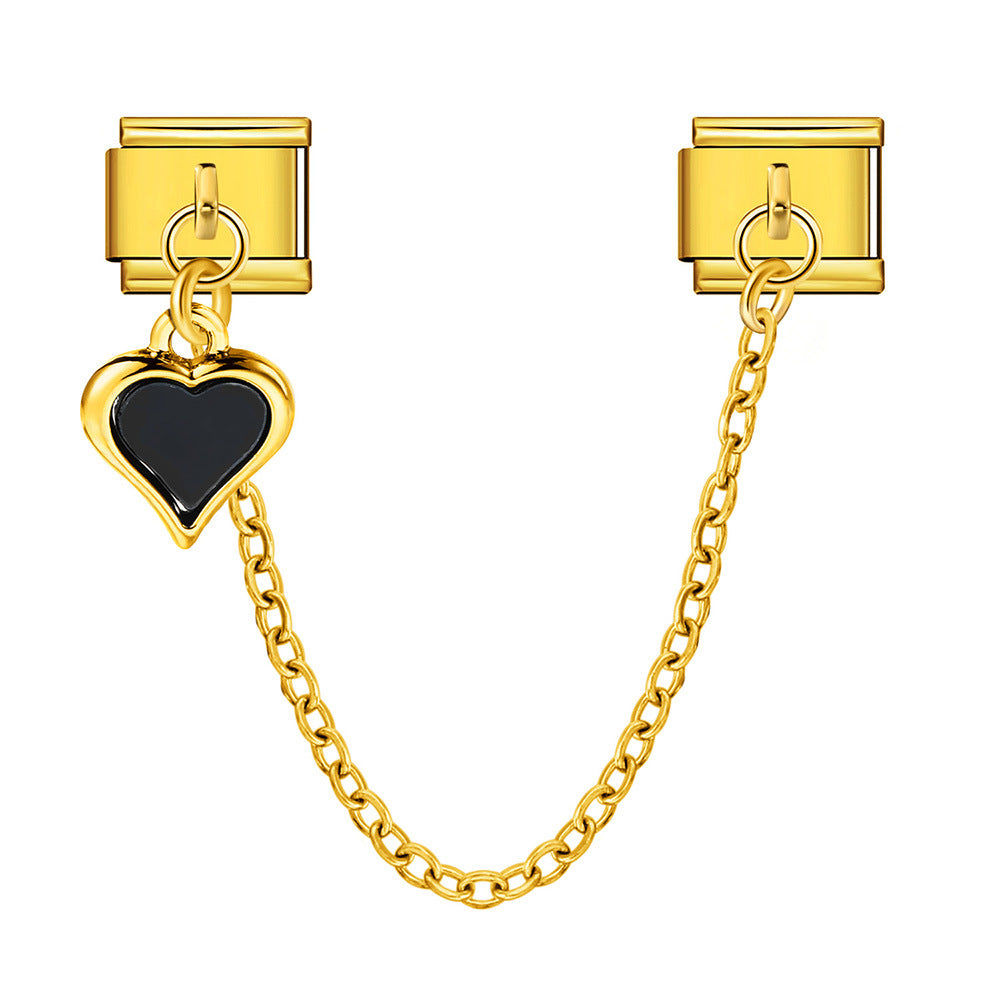 Double Hook Heart Pendant Stainless Steel Italian Charm Links