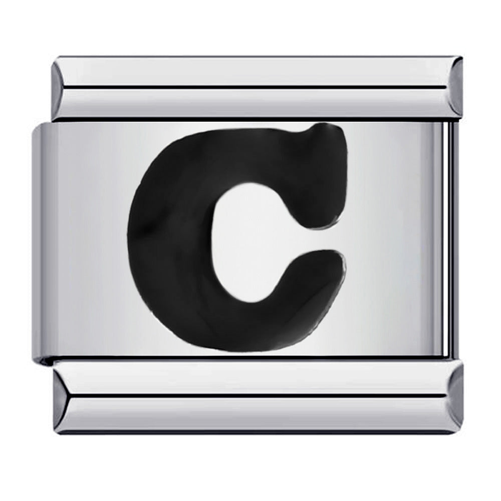 Black Letter Italian Charm Bracelet Stainless Steel