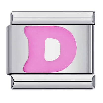 Pink Enamel Alphabet Stainless Steel Italian Charm Links