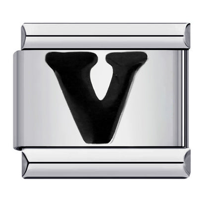 Black Letter Italian Charm Bracelet Stainless Steel