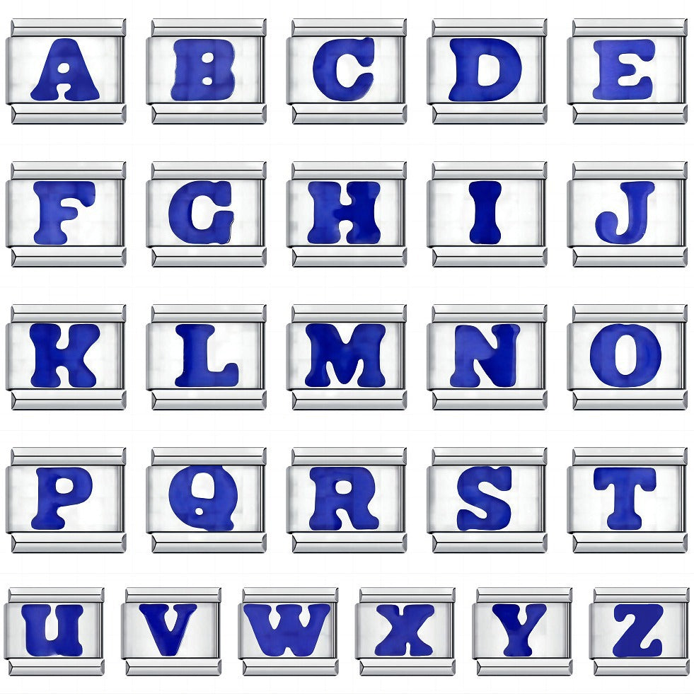 Blue Enamel Alphabet Stainless Steel Italian Charm Links