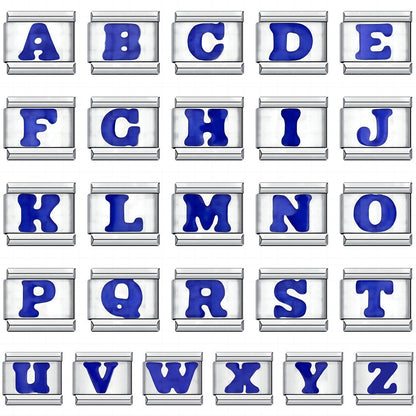 Blue Enamel Alphabet Stainless Steel Italian Charm Links