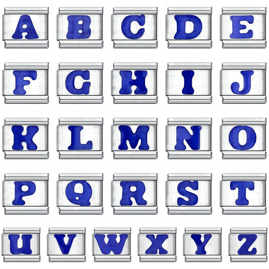 Blue Enamel Alphabet Stainless Steel Italian Charm Links