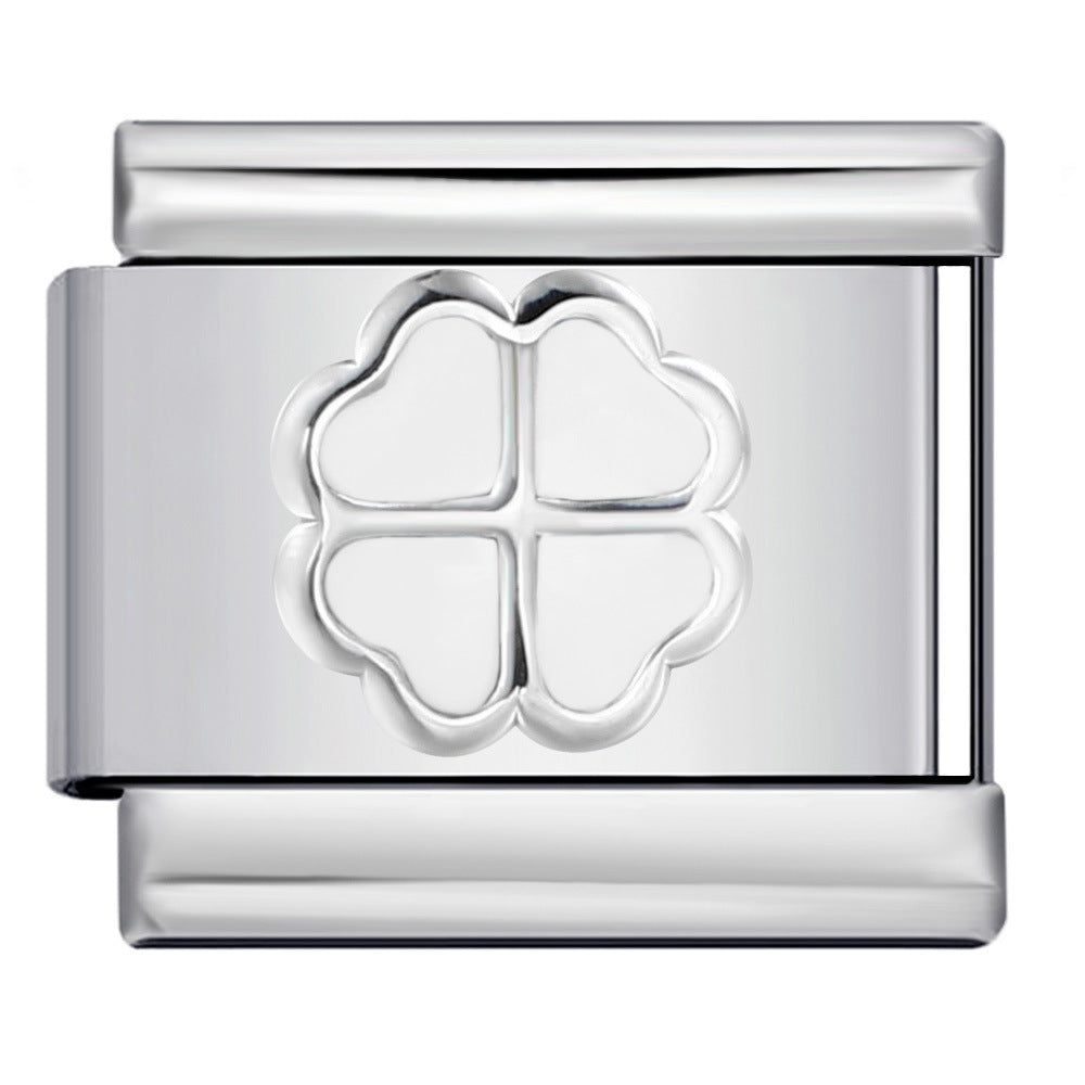 Color Enamel Four Leaf Clover Stainless Steel Italian Charm Links