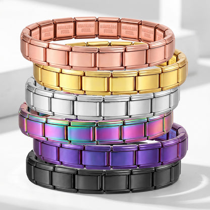 Stainless Steel Vacuum IP Plated Italian Module Bracelet Foundation Elastic Strap Chain Italian Charm