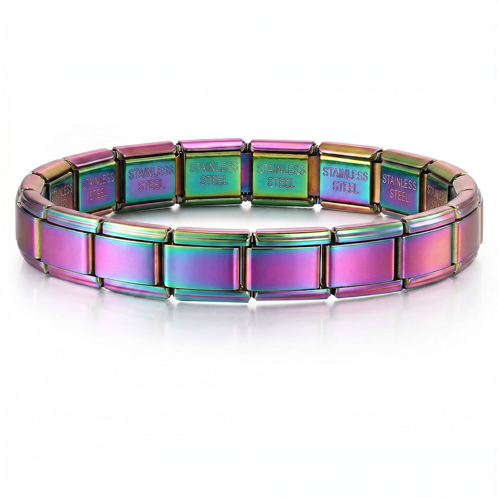 Stainless Steel Vacuum IP Plated Italian Module Bracelet Foundation Elastic Strap Chain Italian Charm