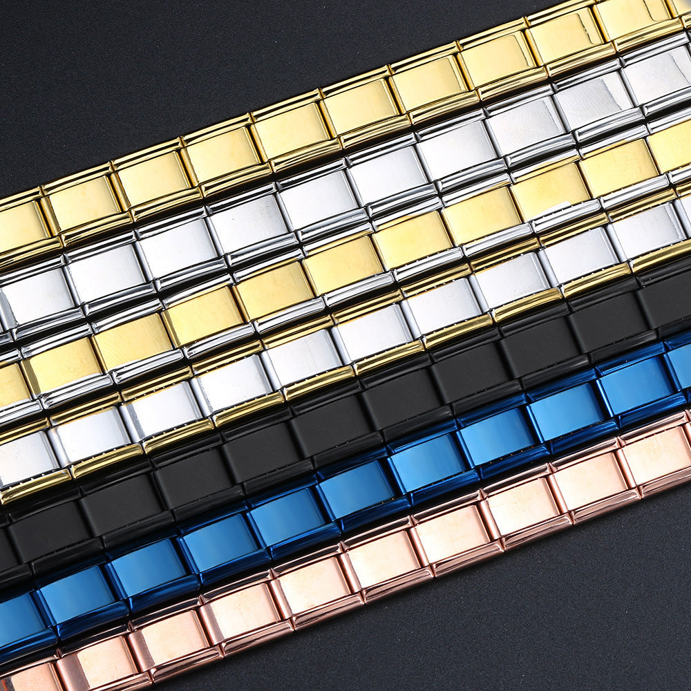 Photo multifunctional italian module bracelet square elastic patchwork stainless steel watch strap italian charm