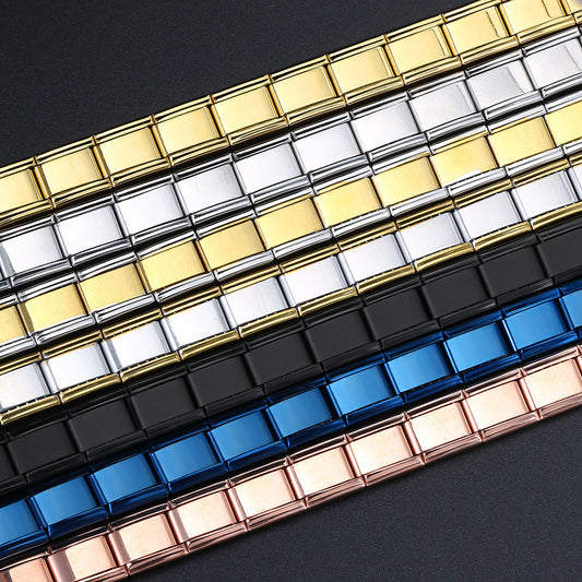 Photo multifunctional italian module bracelet square elastic patchwork stainless steel watch strap italian charm