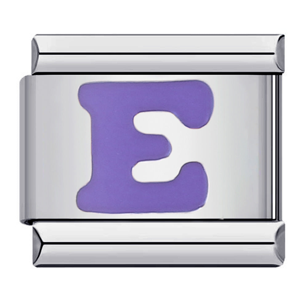 New arrival stainless steel purple english letter diy italian module bracelet italiancharmbracelet