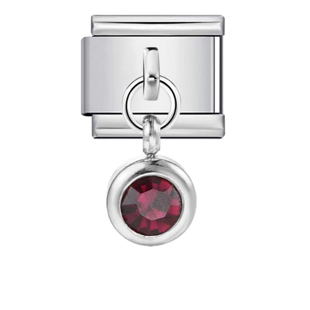 Colorful birthstone gold and silver base round pendant italian module stainless steel hook fashionable versatile bracelet