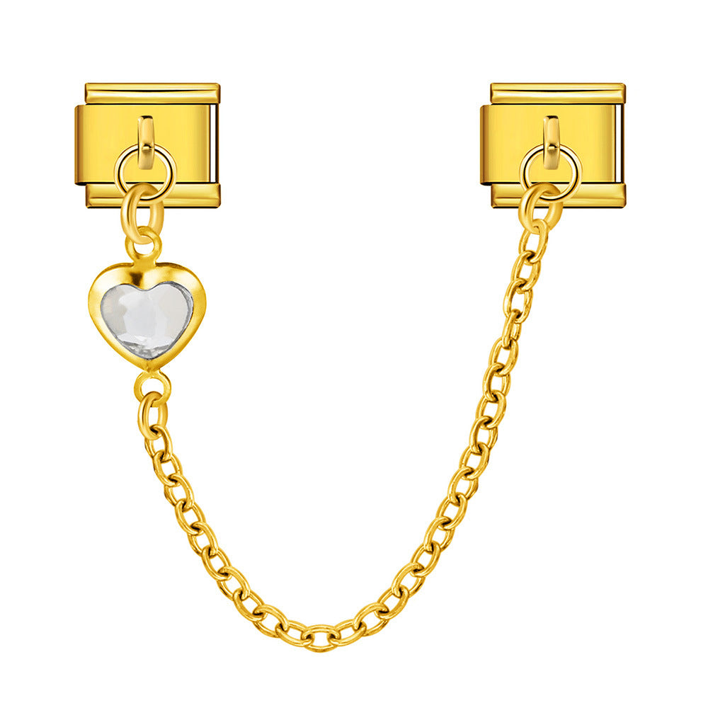 Double Hook Heart Pendant Stainless Steel Italian Charm Links