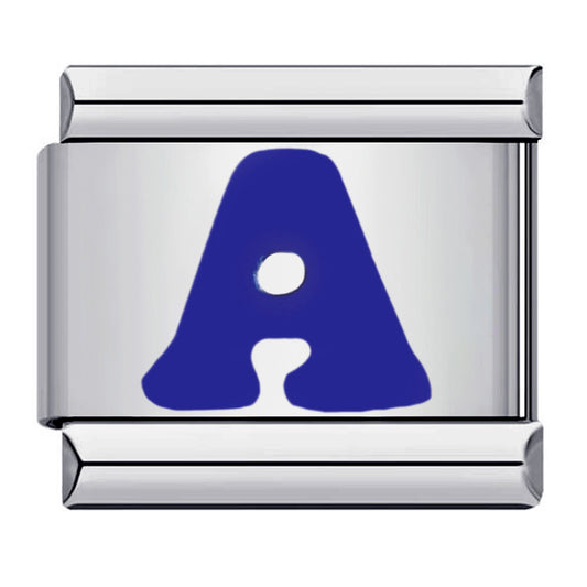 Blue Enamel Alphabet Stainless Steel Italian Charm Links