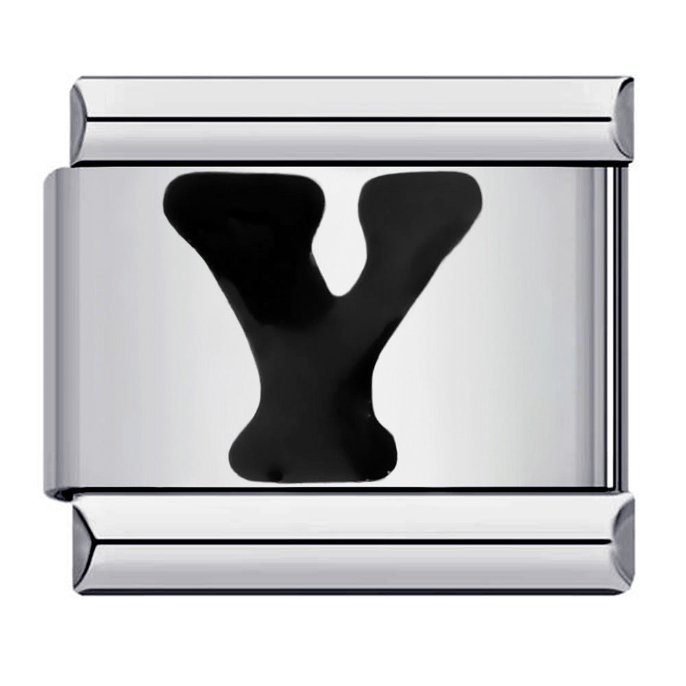 Black Letter Italian Charm Bracelet Stainless Steel