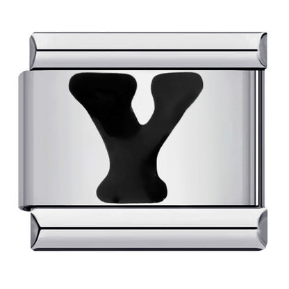 Black Letter Italian Charm Bracelet Stainless Steel