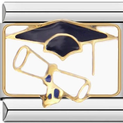 Student graduation pattern italian module diy stainless steel welding oil drop bracelet elastic patchwork strap chain