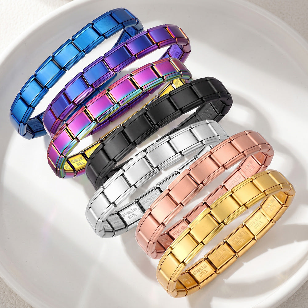 Stainless Steel Vacuum IP Plated Italian Module Bracelet Foundation Elastic Strap Chain Italian Charm