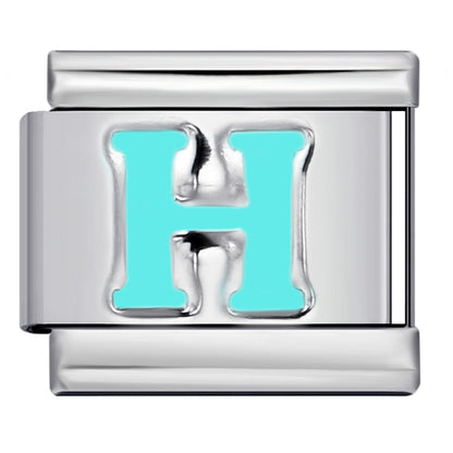 Sky Blue Letter Italian Charm Stainless Steel DIY Charms