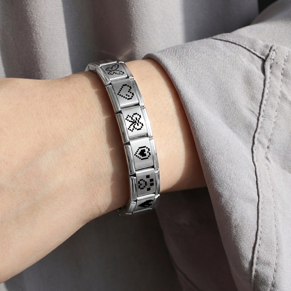 New retro pixel laser pattern stainless steel bracelet diy customizable watch band chain