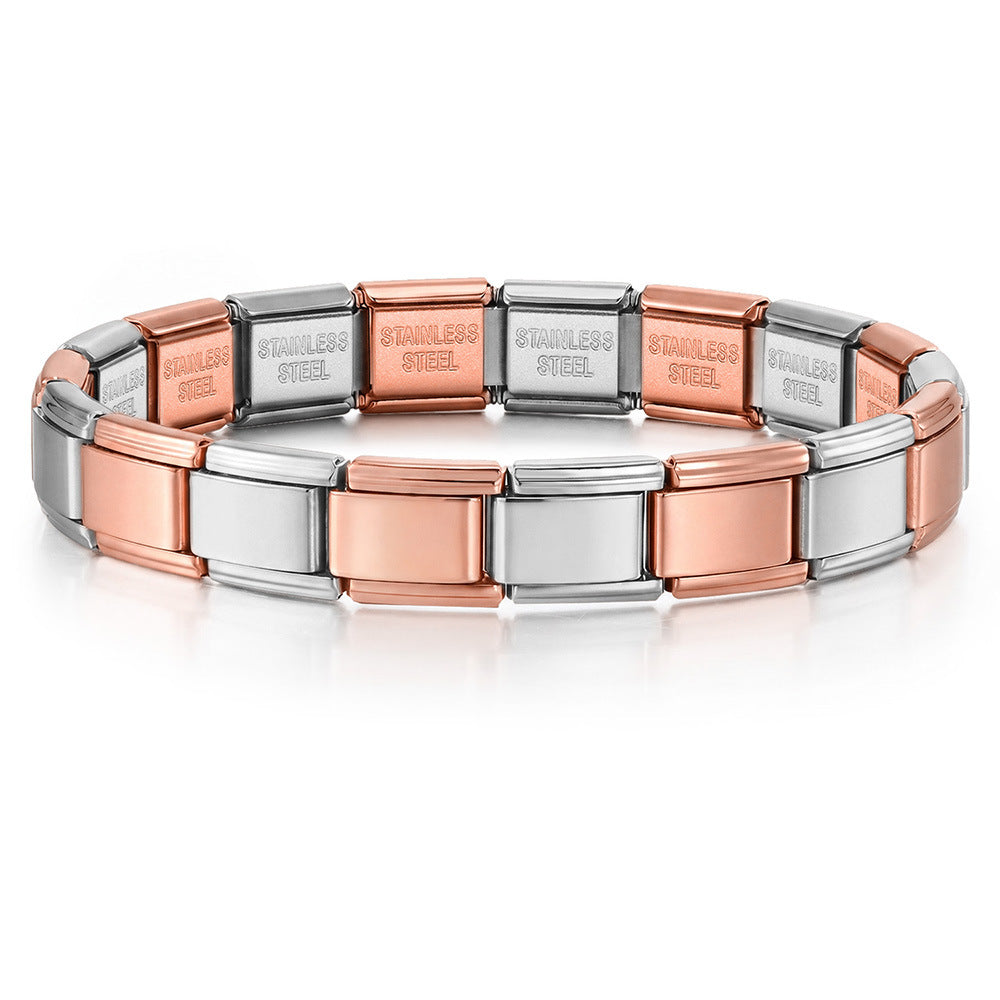 Stainless Steel Vacuum IP Plated Italian Module Bracelet Foundation Elastic Strap Chain Italian Charm