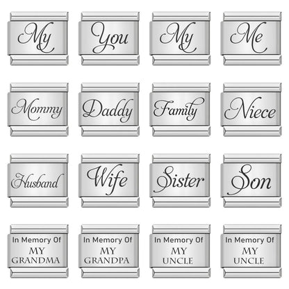 Family series english word pattern italian module bracelet stainless steel laser engraved diy bracelet